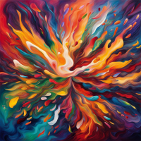 A vibrant explosion of colors representing the feeling of overwhelming joy, swirling shapes, textured like thick oil paints.